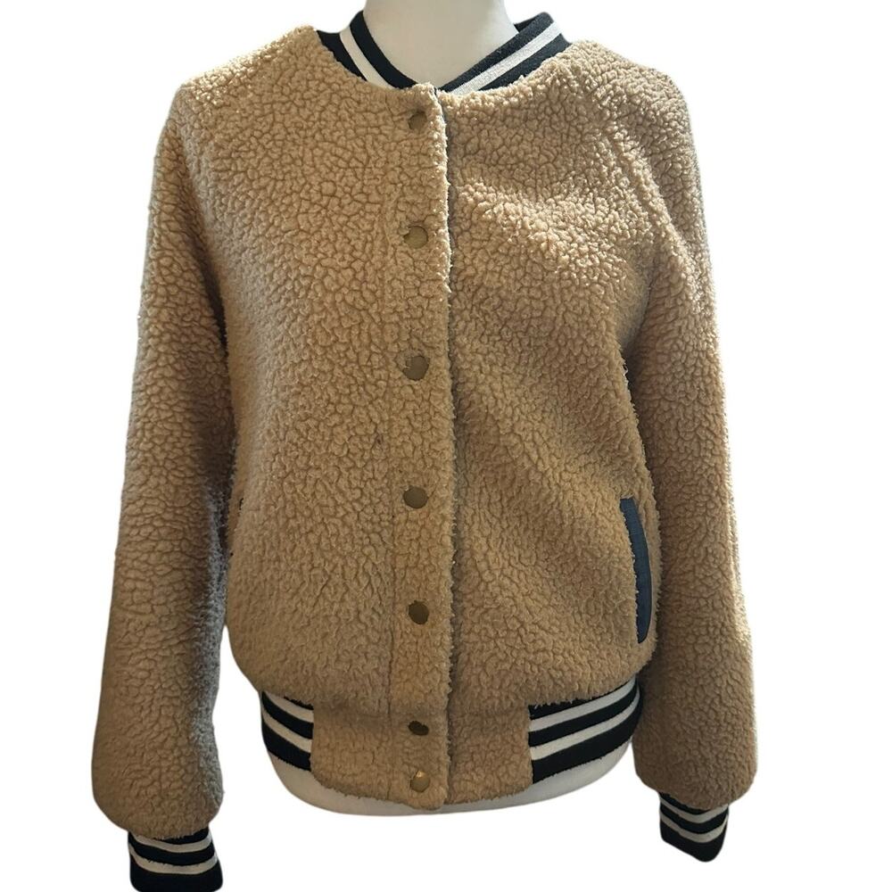 Azalea Faux Sherpa Fleece Bomber Jacket, Tan Teddy Jacket, Size Small